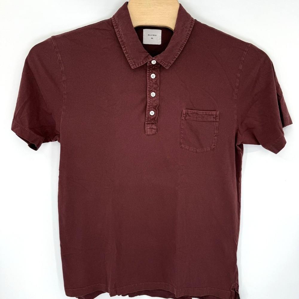 Billy Reid Polo Shirt Mens XXL Burgundy Short Sleeve Cotton Jersey Pocket Casual